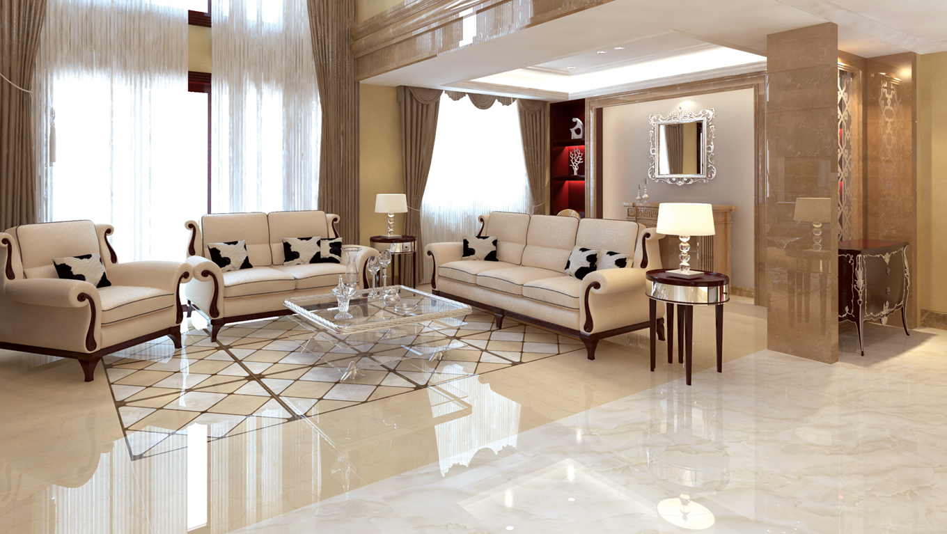 Mẫu gạch lát nền phòng khách sang trọng với phong cách nước Ý